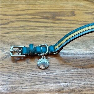 Coach Blue and Yellow Dog Collar with Metal Buckle